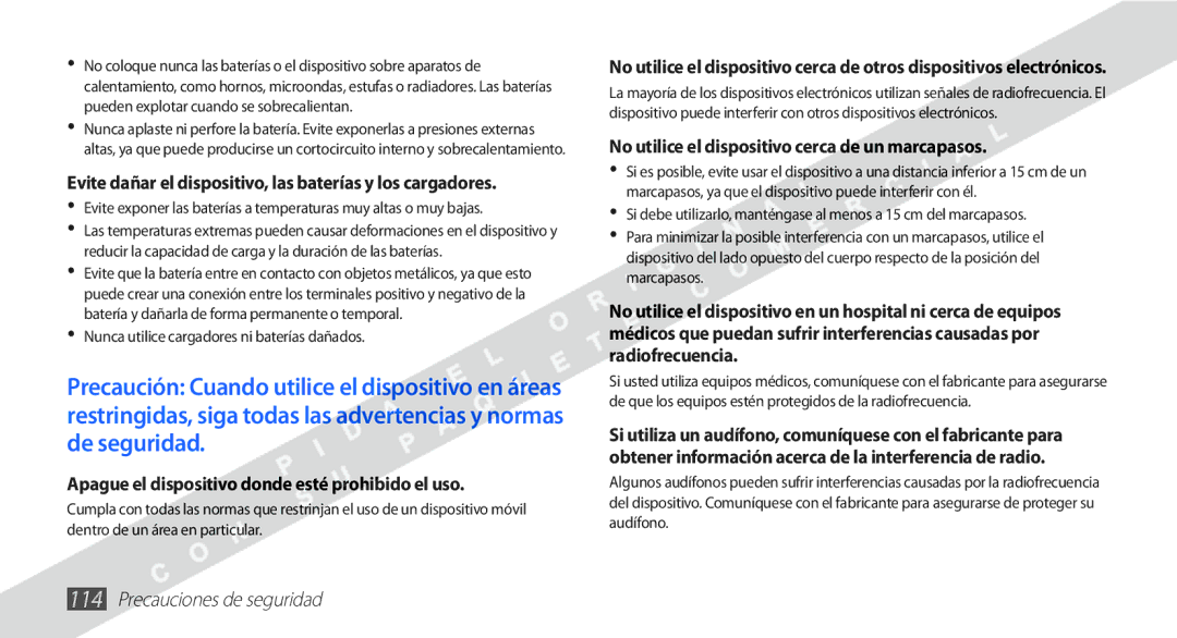 Samsung YP-G1CW/XEE Apague el dispositivo donde esté prohibido el uso, No utilice el dispositivo cerca de un marcapasos 