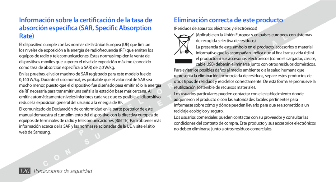 Samsung YP-G1CW/XEE manual Eliminación correcta de este producto 