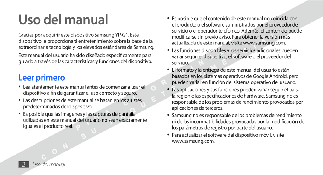 Samsung YP-G1CW/XEE Uso del manual, Leer primero 