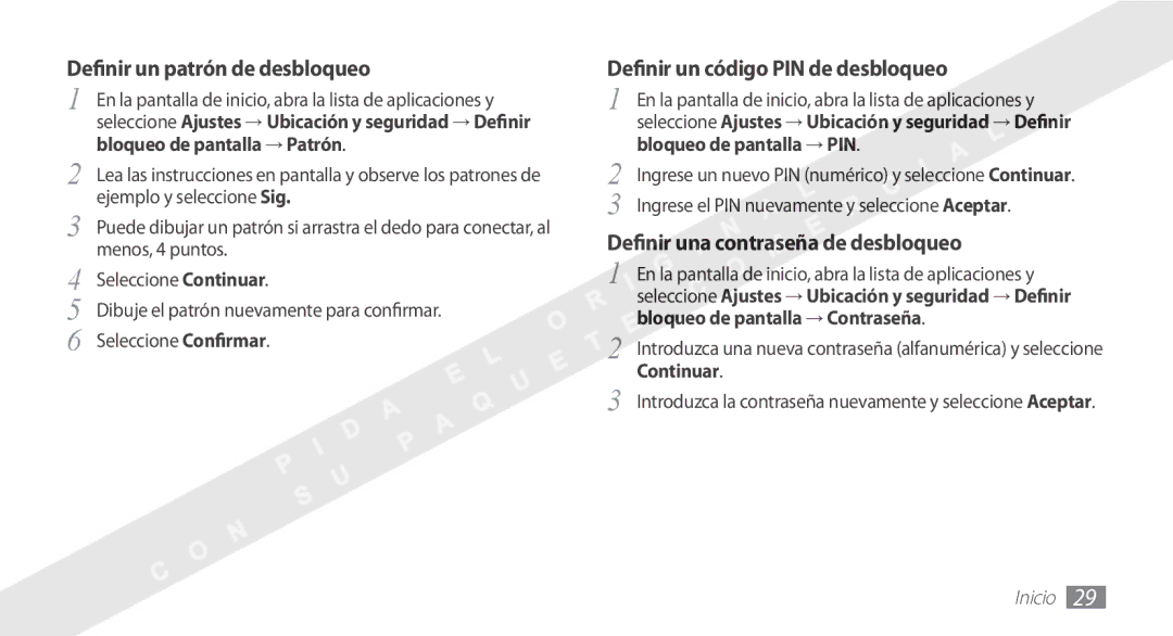 Samsung YP-G1CW/XEE manual Definir un patrón de desbloqueo 