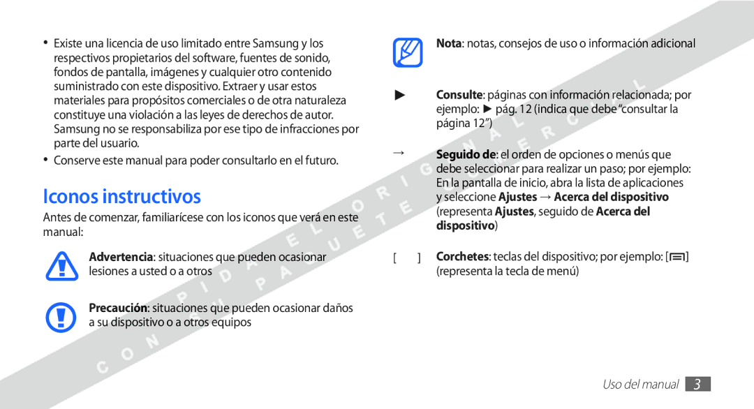 Samsung YP-G1CW/XEE manual Iconos instructivos, Representa la tecla de menú 