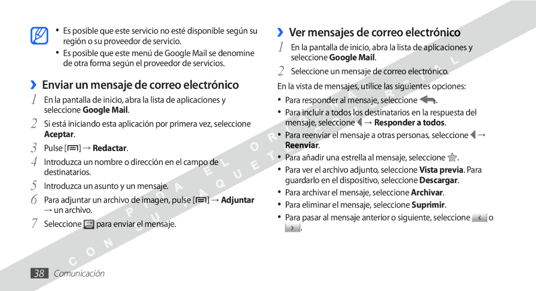 Samsung YP-G1CW/XEE manual ››Enviar un mensaje de correo electrónico, ››Ver mensajes de correo electrónico 