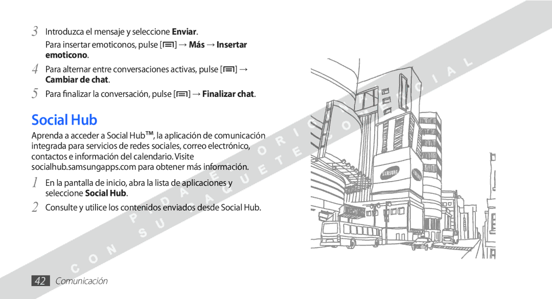 Samsung YP-G1CW/XEE manual Social Hub, Para finalizar la conversación, pulse → Finalizar chat 