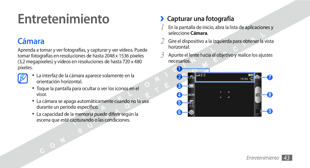 Samsung YP-G1CW/XEE manual Entretenimiento, Cámara, ››Capturar una fotografía 