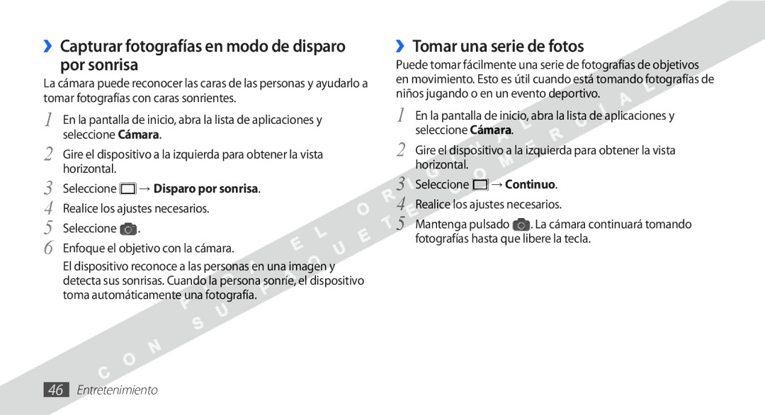 Samsung YP-G1CW/XEE manual ››Capturar fotografías en modo de disparo por sonrisa, ››Tomar una serie de fotos 