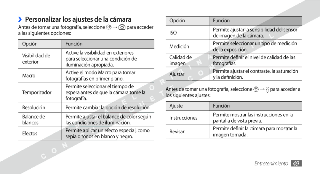 Samsung YP-G1CW/XEE manual ››Personalizar los ajustes de la cámara 