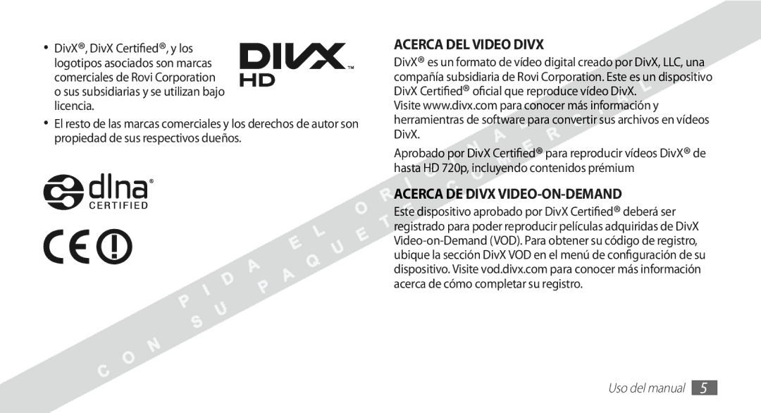 Samsung YP-G1CW/XEE manual Acerca DE Divx VIDEO-ON-DEMAND 