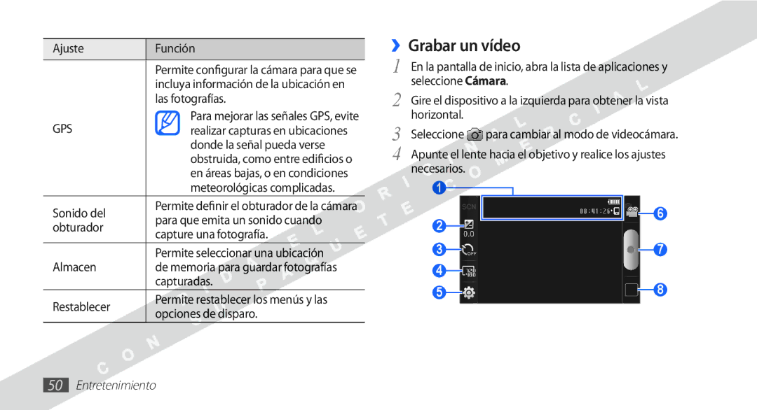 Samsung YP-G1CW/XEE manual ››Grabar un vídeo 