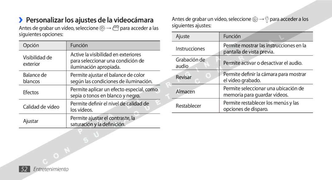 Samsung YP-G1CW/XEE manual Blancos, Los vídeos, Grabación de, Audio, El vídeo grabado, Memoria para guardar vídeos 