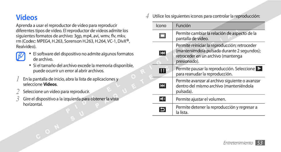 Samsung YP-G1CW/XEE manual Vídeos 