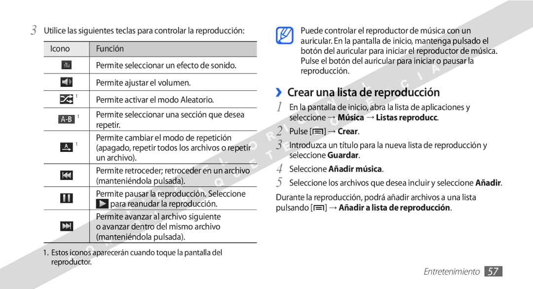 Samsung YP-G1CW/XEE manual ››Crear una lista de reproducción, Permite seleccionar una sección que desea repetir, Un archivo 