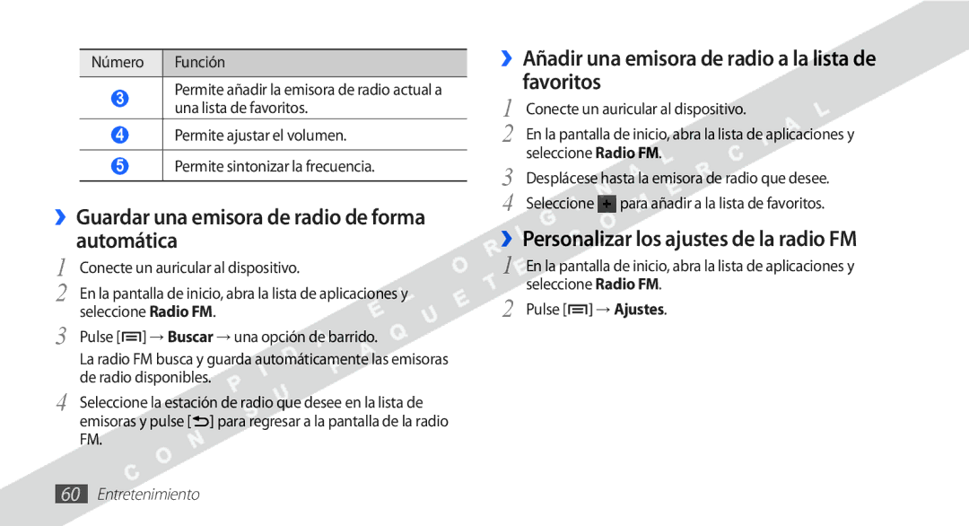 Samsung YP-G1CW/XEE manual ››Guardar una emisora de radio de forma automática, Personalizar los ajustes de la radio FM 