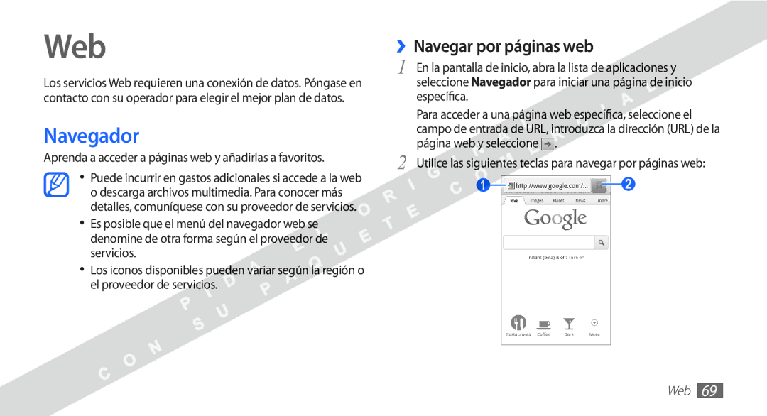 Samsung YP-G1CW/XEE Web, Navegador, ››Navegar por páginas web, Aprenda a acceder a páginas web y añadirlas a favoritos 