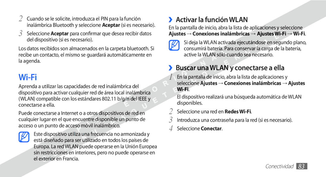 Samsung YP-G1CW/XEE manual Wi-Fi, ››Activar la función Wlan, ››Buscar una Wlan y conectarse a ella 