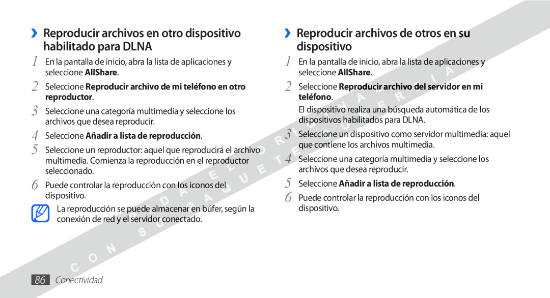 Samsung YP-G1CW/XEE manual ››Reproducir archivos de otros en su dispositivo, Seleccione Añadir a lista de reproducción 