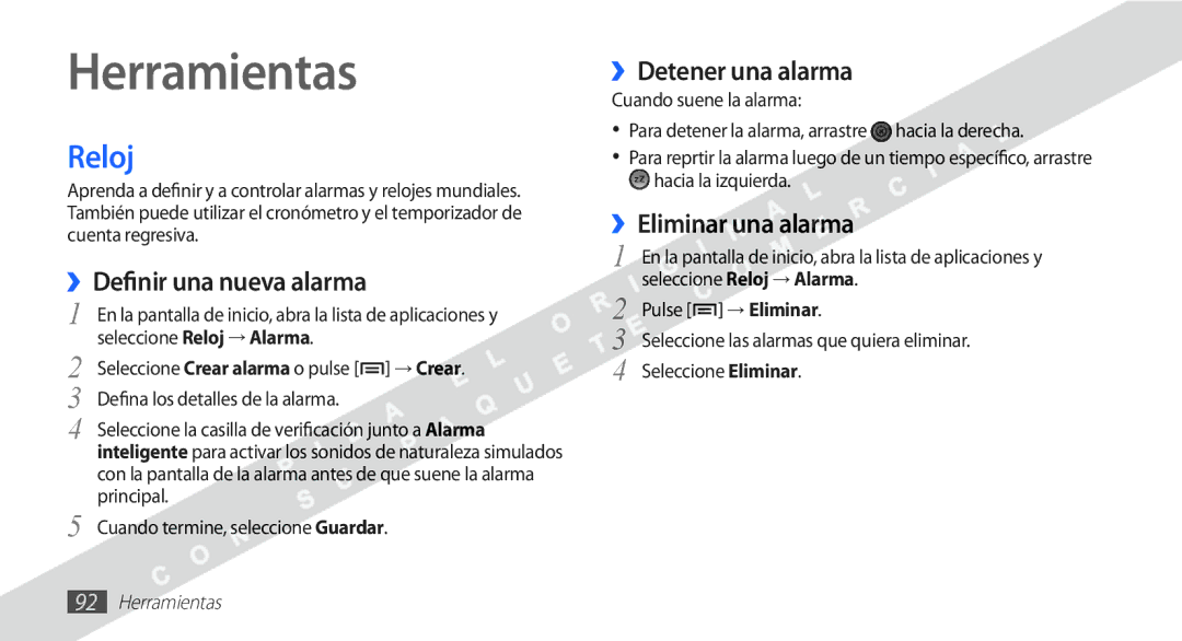 Samsung YP-G1CW/XEE manual Herramientas, Reloj, ››Definir una nueva alarma, ››Detener una alarma, ››Eliminar una alarma 