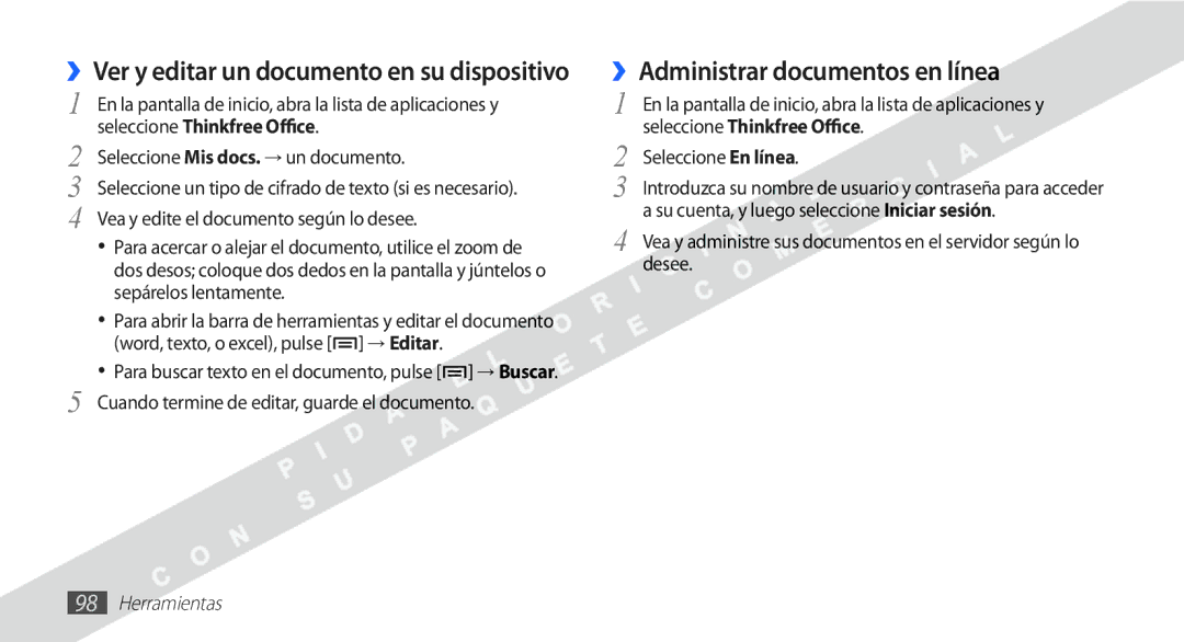 Samsung YP-G1CW/XEE manual ››Administrar documentos en línea, Cuando termine de editar, guarde el documento 