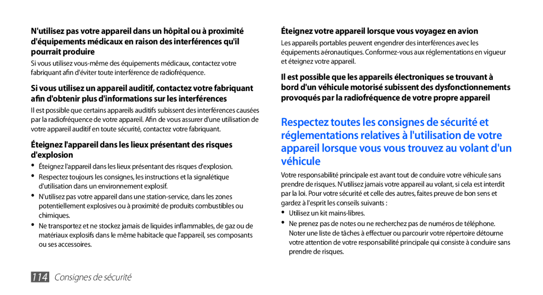 Samsung YP-G1CW/XEF, YP-G1EW/XEF manual Éteignez votre appareil lorsque vous voyagez en avion 