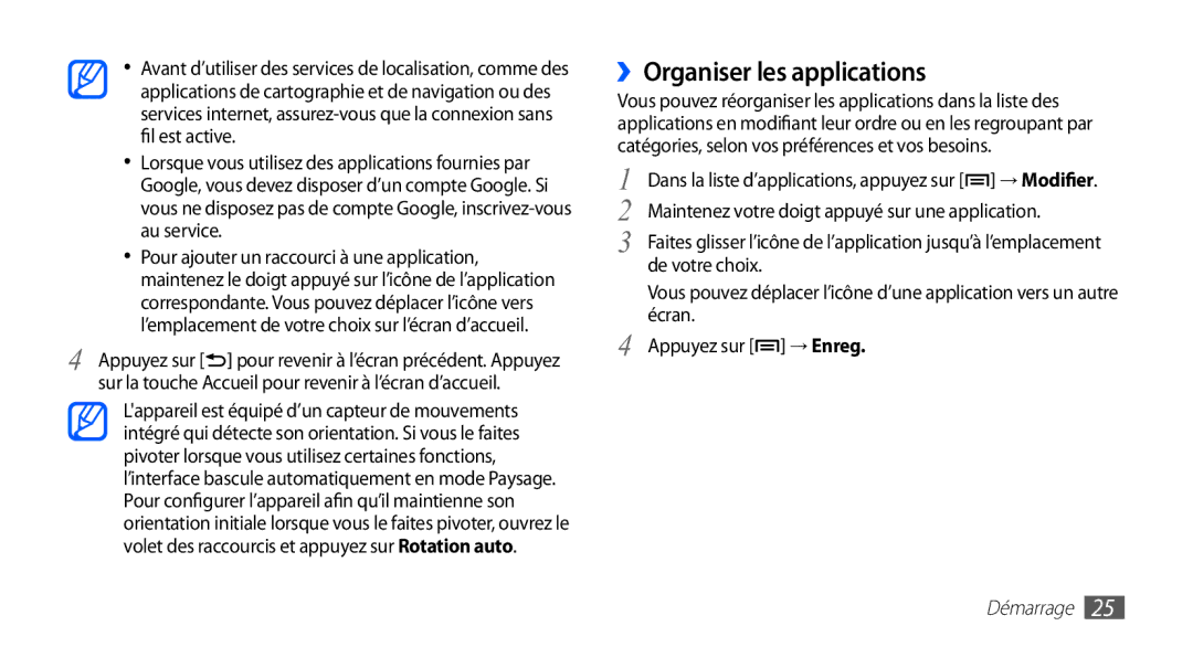 Samsung YP-G1EW/XEF, YP-G1CW/XEF manual ››Organiser les applications 