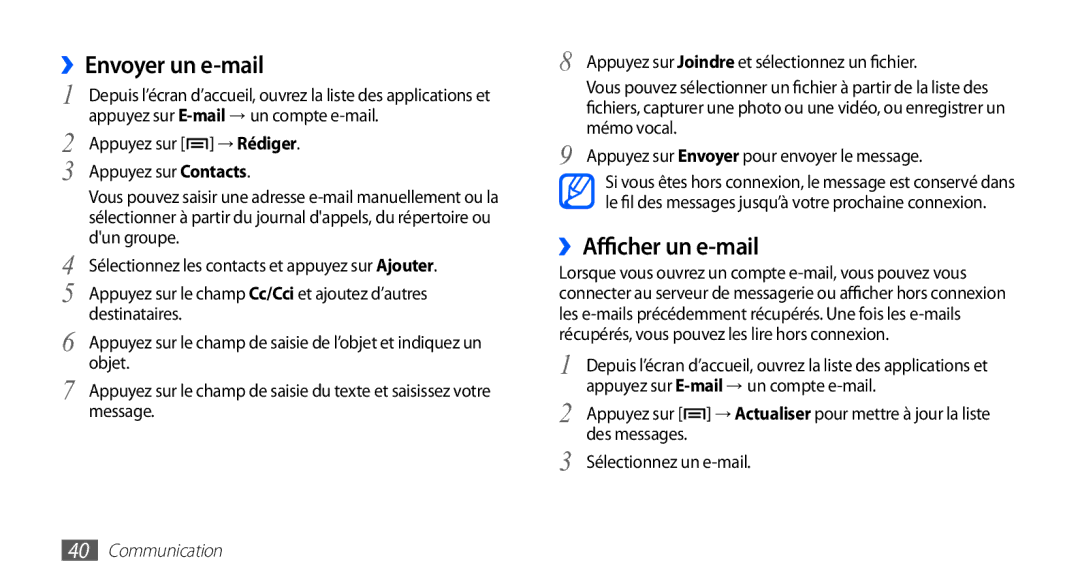 Samsung YP-G1CW/XEF, YP-G1EW/XEF manual ››Envoyer un e-mail 