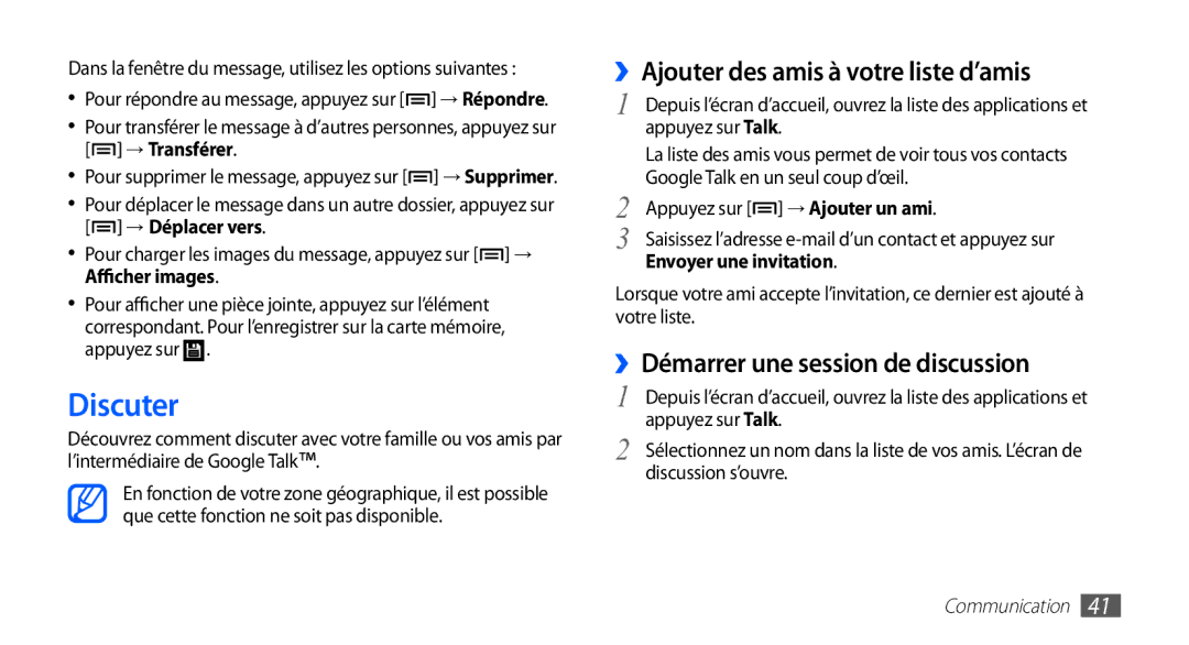 Samsung YP-G1EW/XEF, YP-G1CW/XEF Discuter, ››Ajouter des amis à votre liste d’amis, ››Démarrer une session de discussion 