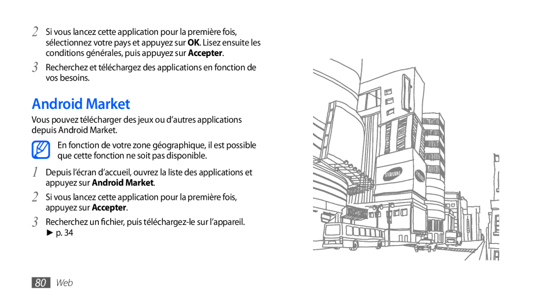 Samsung YP-G1CW/XEF, YP-G1EW/XEF manual Android Market, 80 Web 