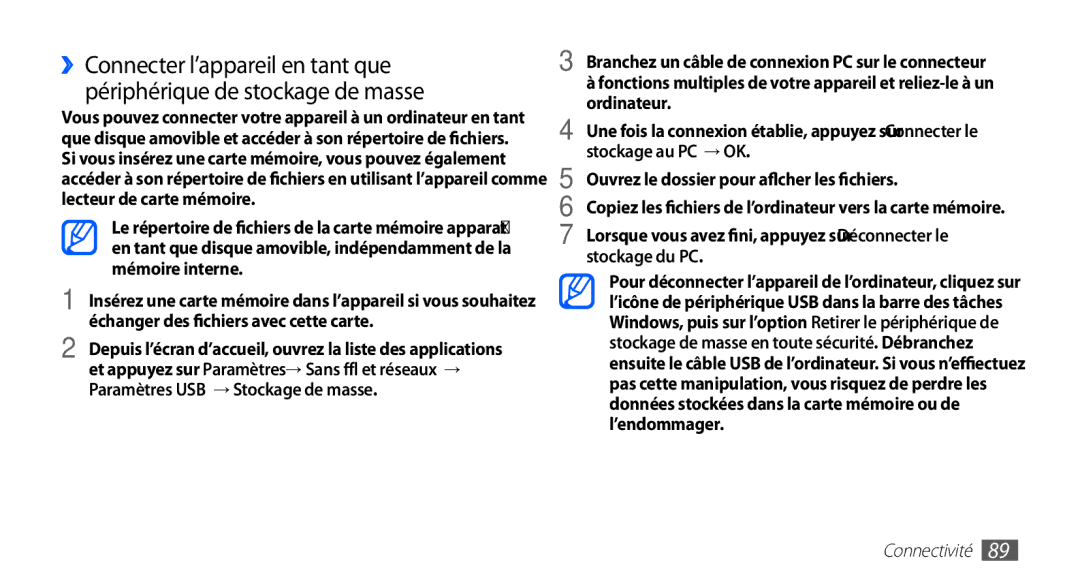 Samsung YP-G1EW/XEF, YP-G1CW/XEF manual Stockage au PC → OK, Ouvrez le dossier pour afficher les fichiers, Stockage du PC 