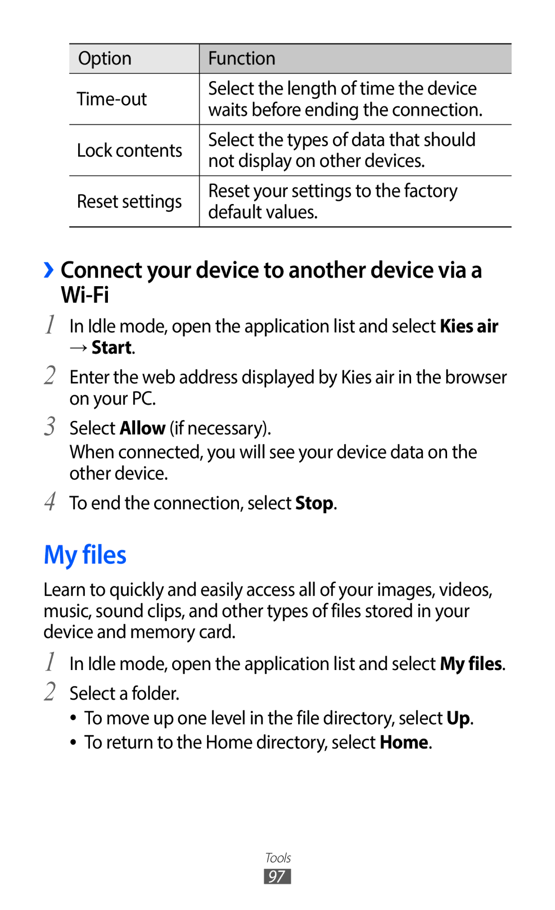 Samsung YP-GI1CW/XEZ, YP-G1CW/XEF, YP-GI1EW/XEF, YP-GI1CW/XEF, YP-G1CW/XEG, YP-GI1CW/XEG, YP-GI1CW/XET manual My files, Wi-Fi 