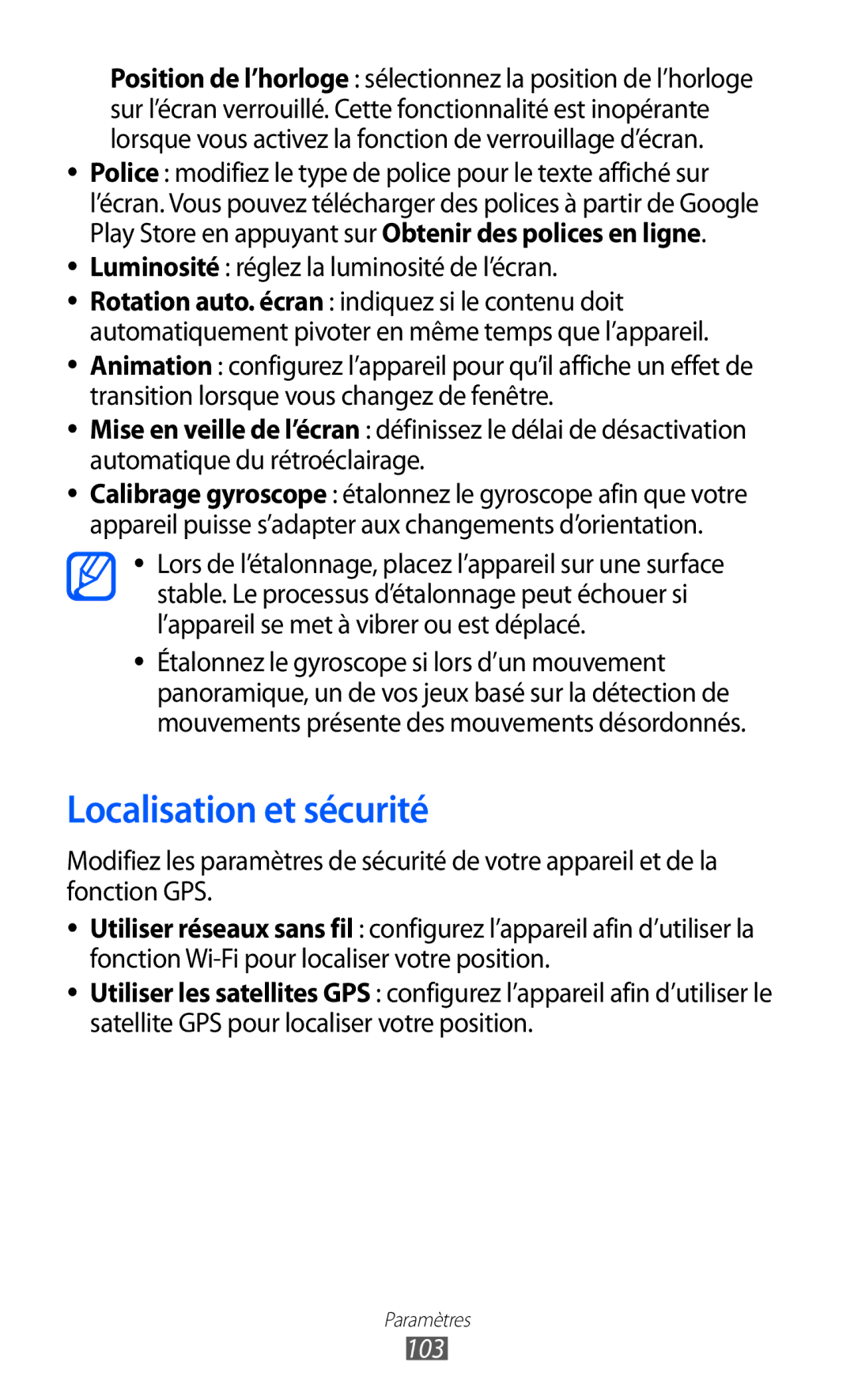 Samsung YP-GI1EW/XEF, YP-G1CW/XEF, YP-GI1CW/XEF manual Localisation et sécurité, 103 