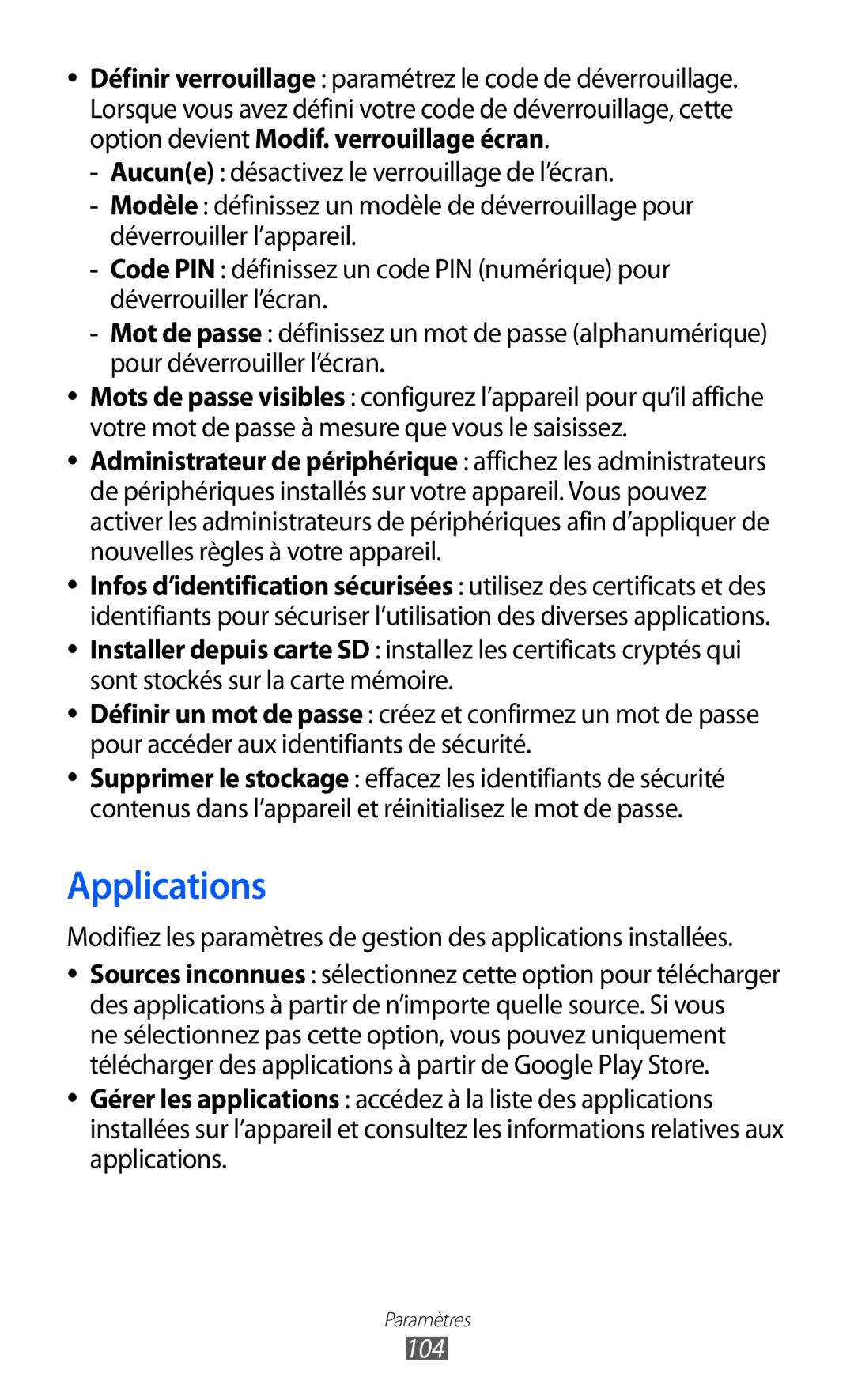 Samsung YP-GI1CW/XEF, YP-G1CW/XEF, YP-GI1EW/XEF manual Applications, 104 