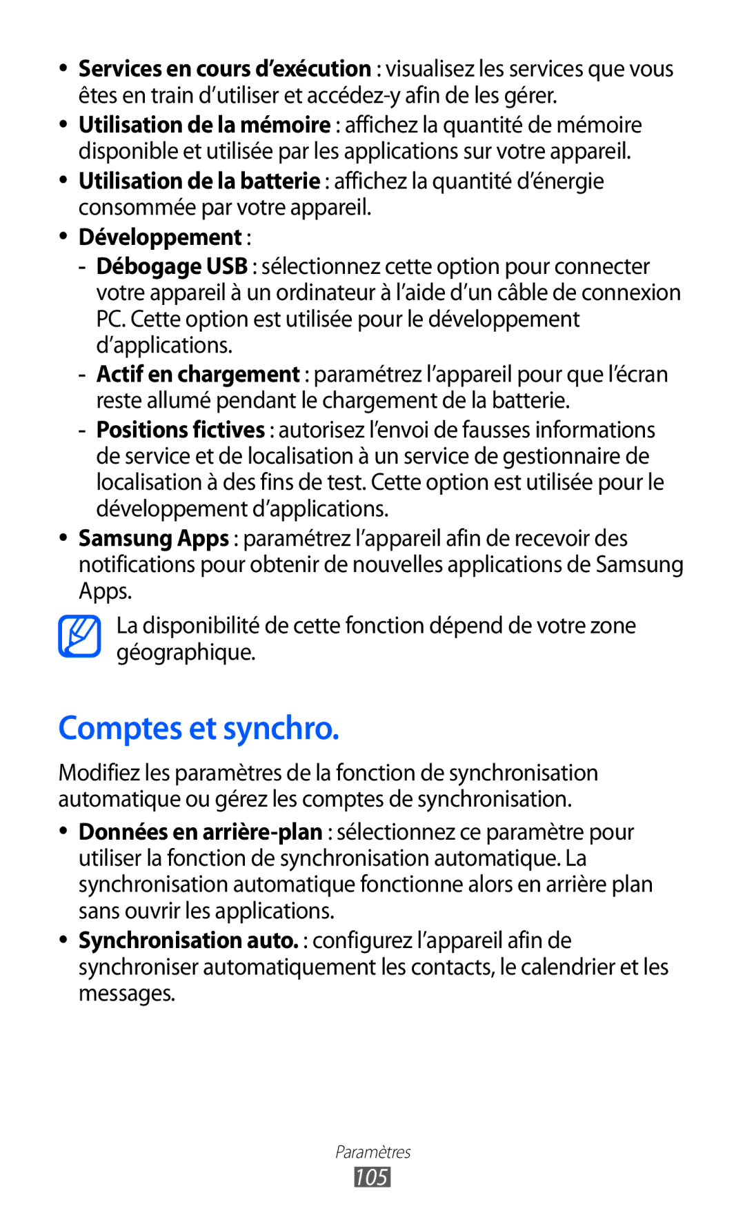 Samsung YP-G1CW/XEF, YP-GI1EW/XEF, YP-GI1CW/XEF manual Comptes et synchro, 105 