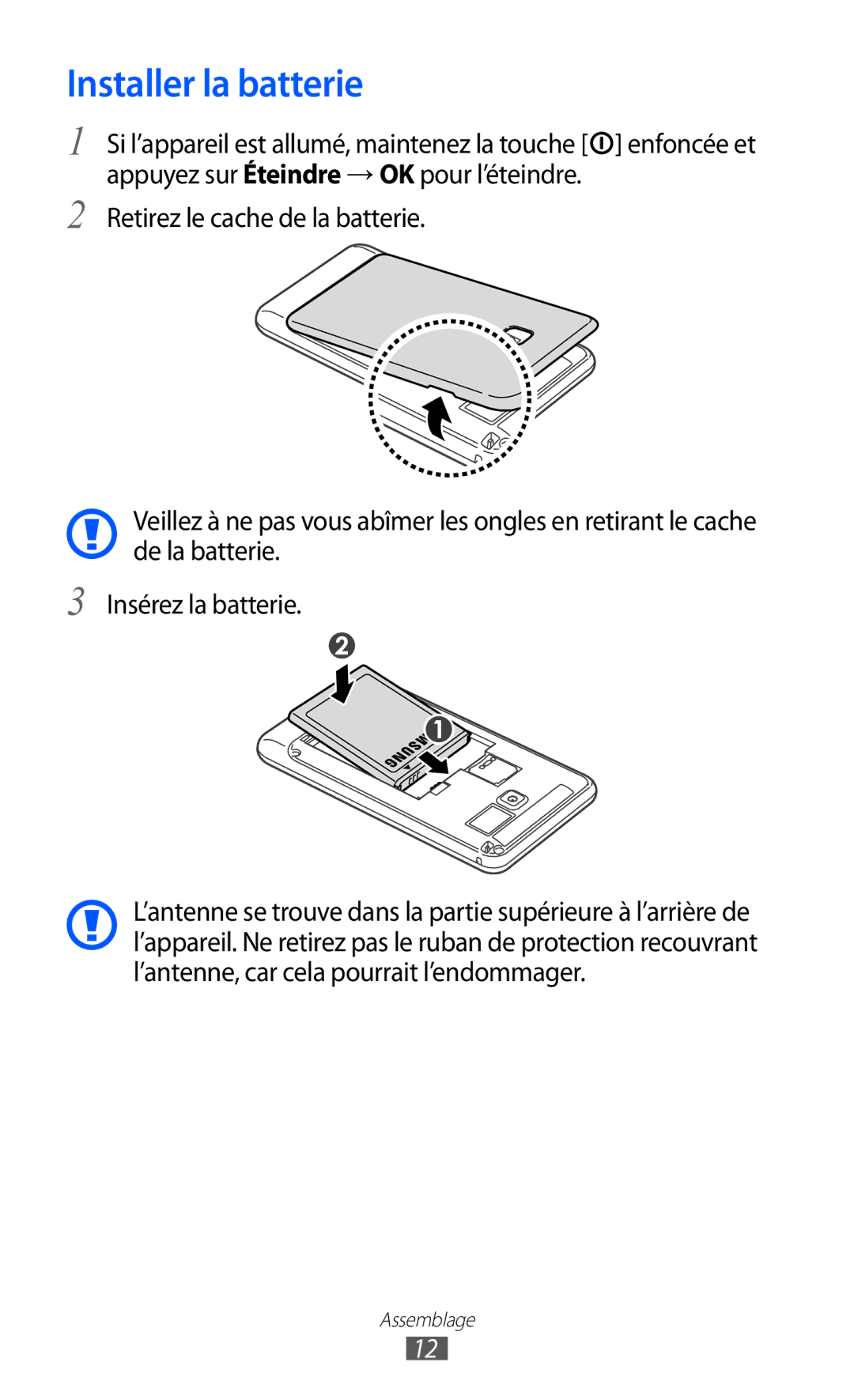 Samsung YP-G1CW/XEF, YP-GI1EW/XEF, YP-GI1CW/XEF manual Installer la batterie 