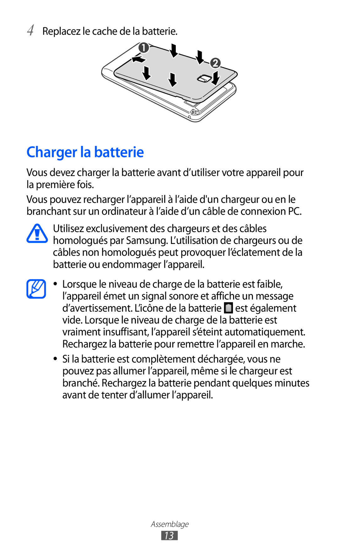 Samsung YP-GI1EW/XEF, YP-G1CW/XEF, YP-GI1CW/XEF manual Charger la batterie 