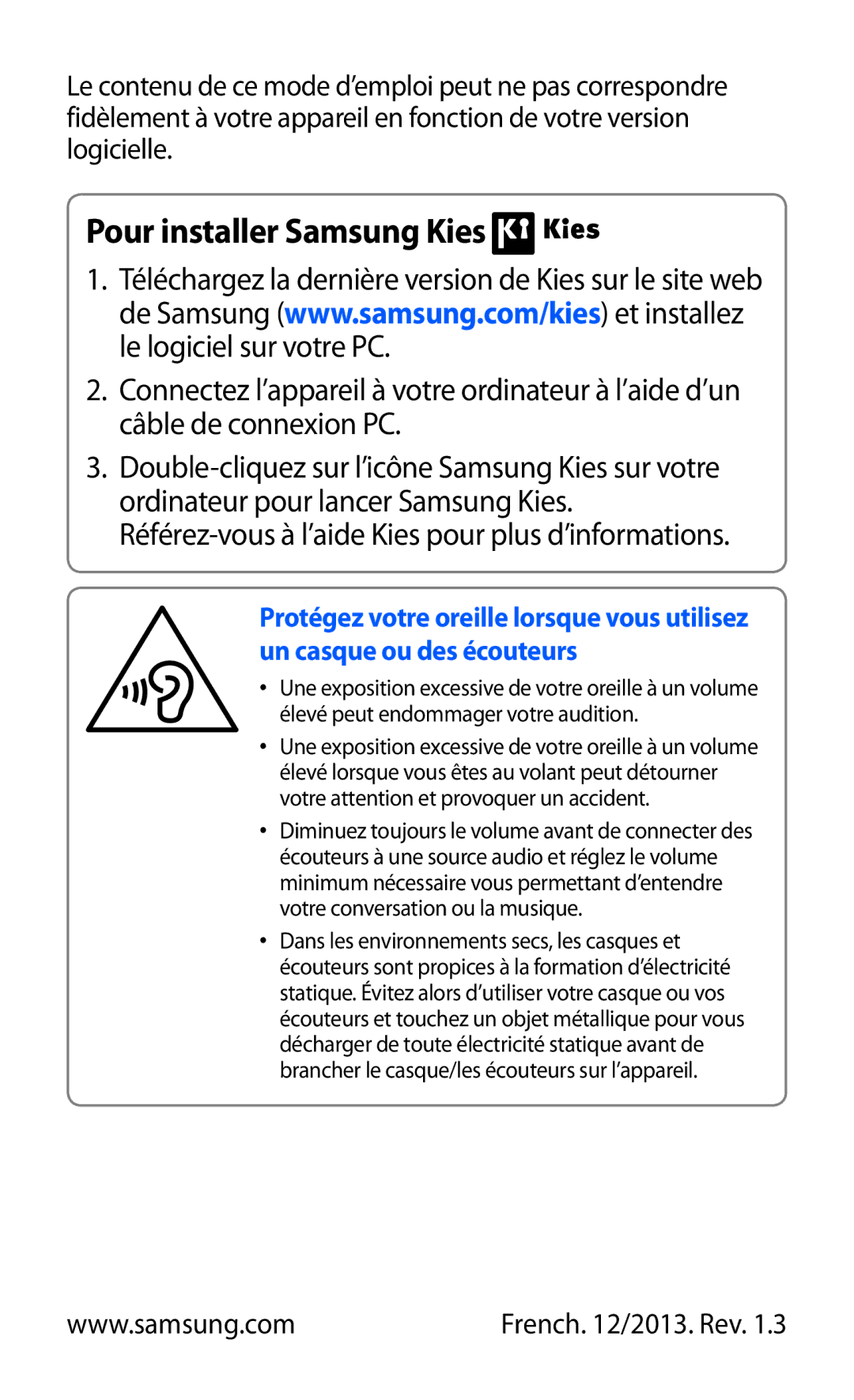 Samsung YP-GI1CW/XEF, YP-G1CW/XEF, YP-GI1EW/XEF manual Pour installer Samsung Kies 