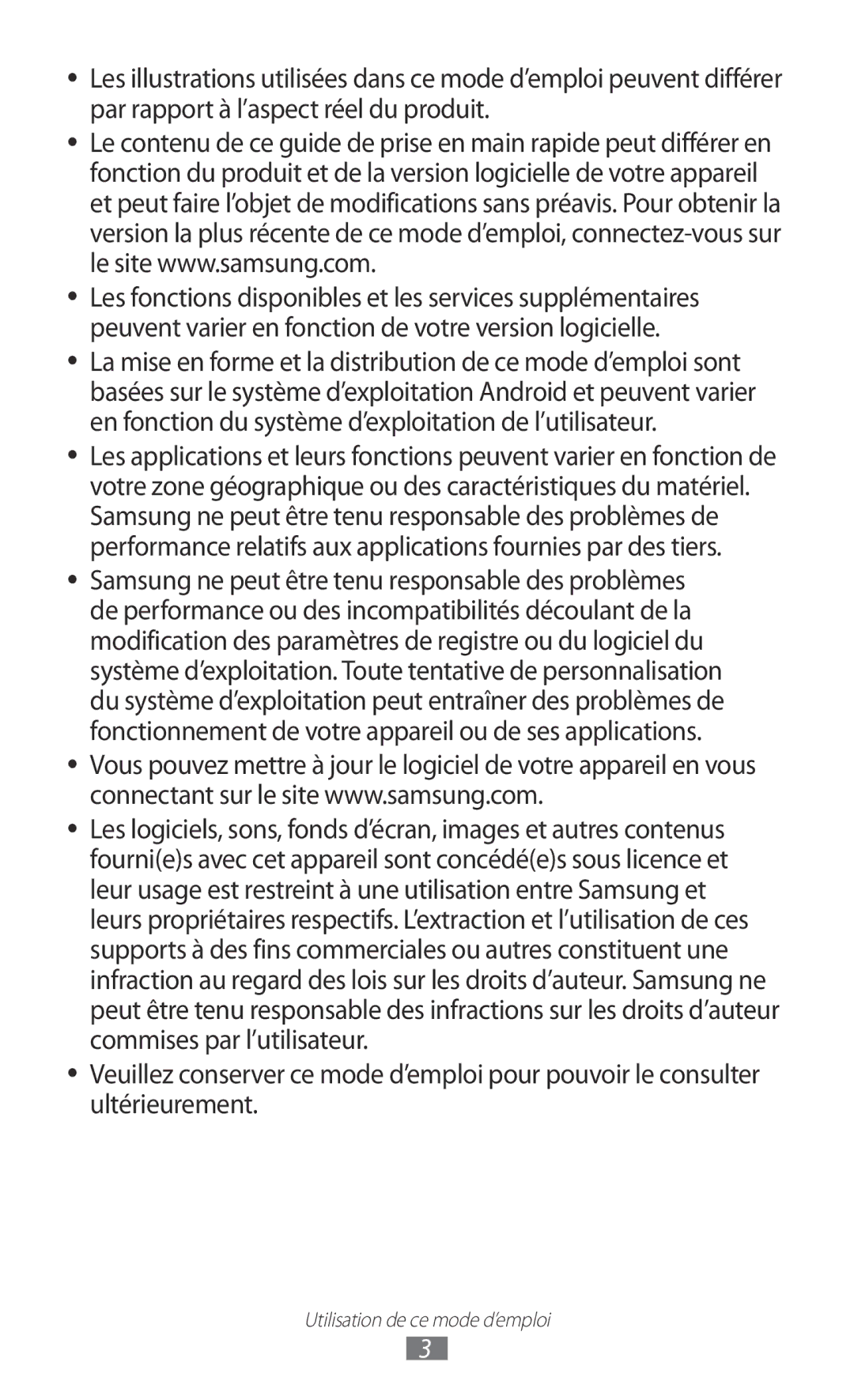 Samsung YP-G1CW/XEF, YP-GI1EW/XEF, YP-GI1CW/XEF manual Utilisation de ce mode d’emploi 