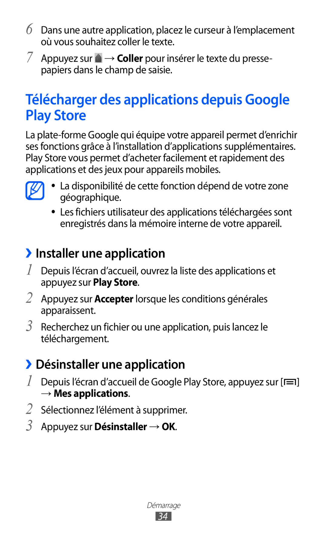 Samsung YP-GI1EW/XEF, YP-G1CW/XEF manual Télécharger des applications depuis Google Play Store, ››Installer une application 