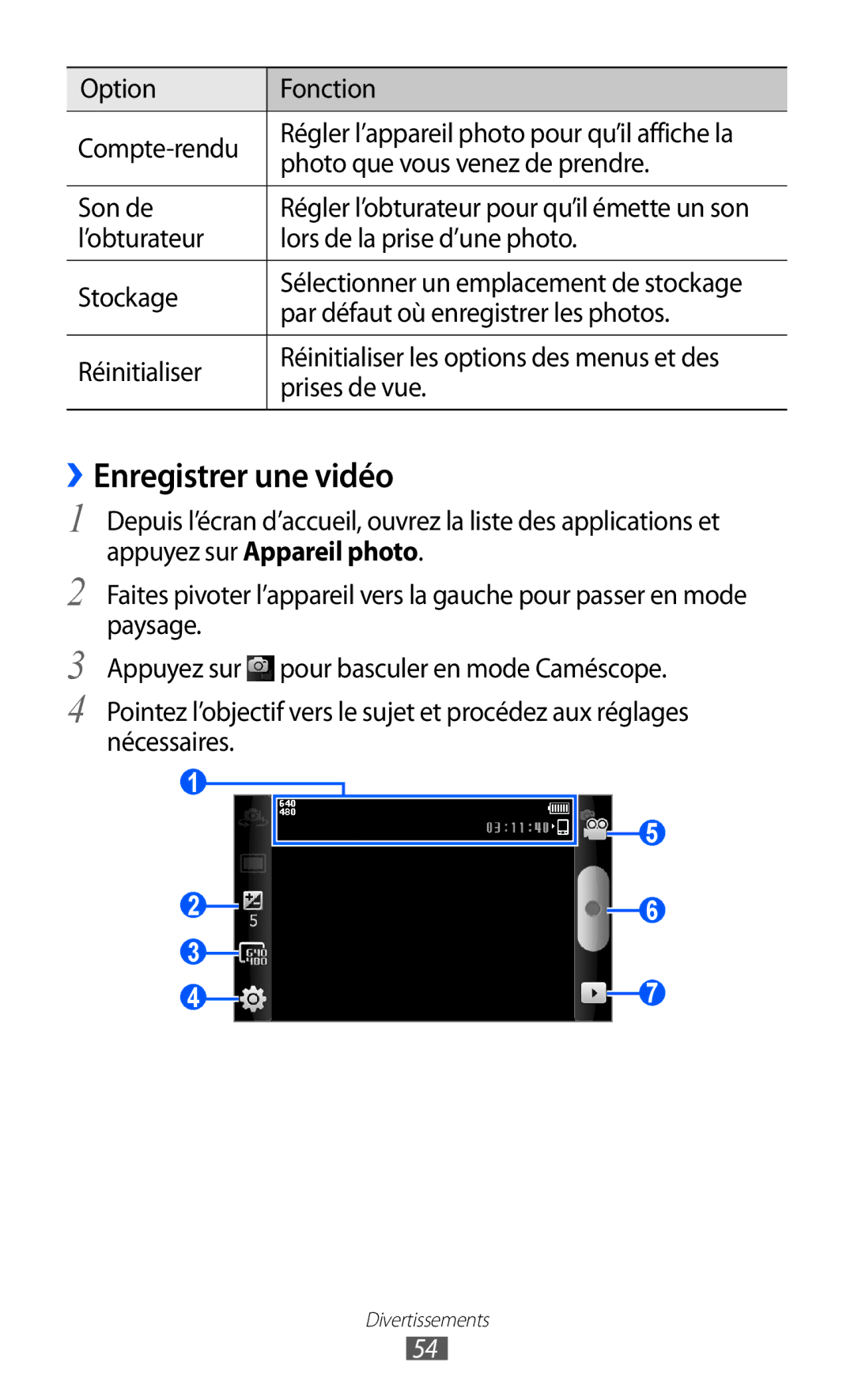 Samsung YP-G1CW/XEF, YP-GI1EW/XEF, YP-GI1CW/XEF manual ››Enregistrer une vidéo 