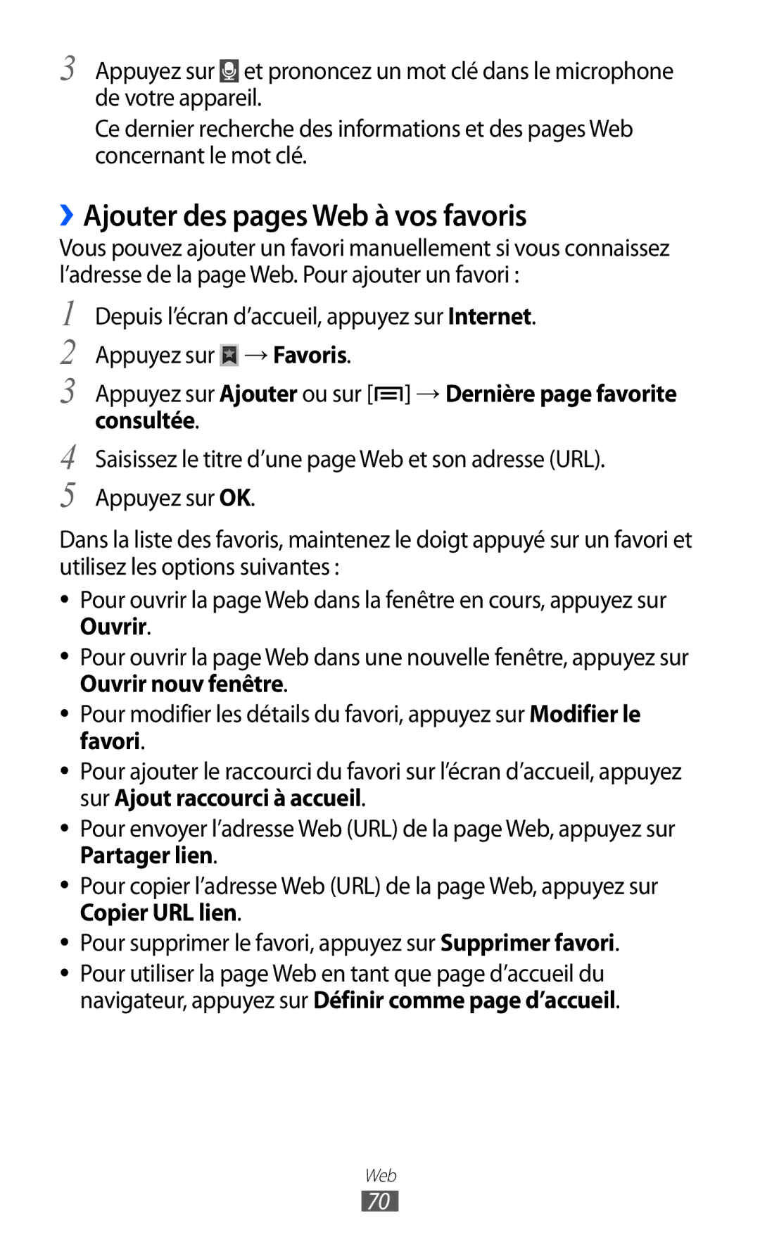 Samsung YP-GI1EW/XEF, YP-G1CW/XEF, YP-GI1CW/XEF manual ››Ajouter des pages Web à vos favoris 