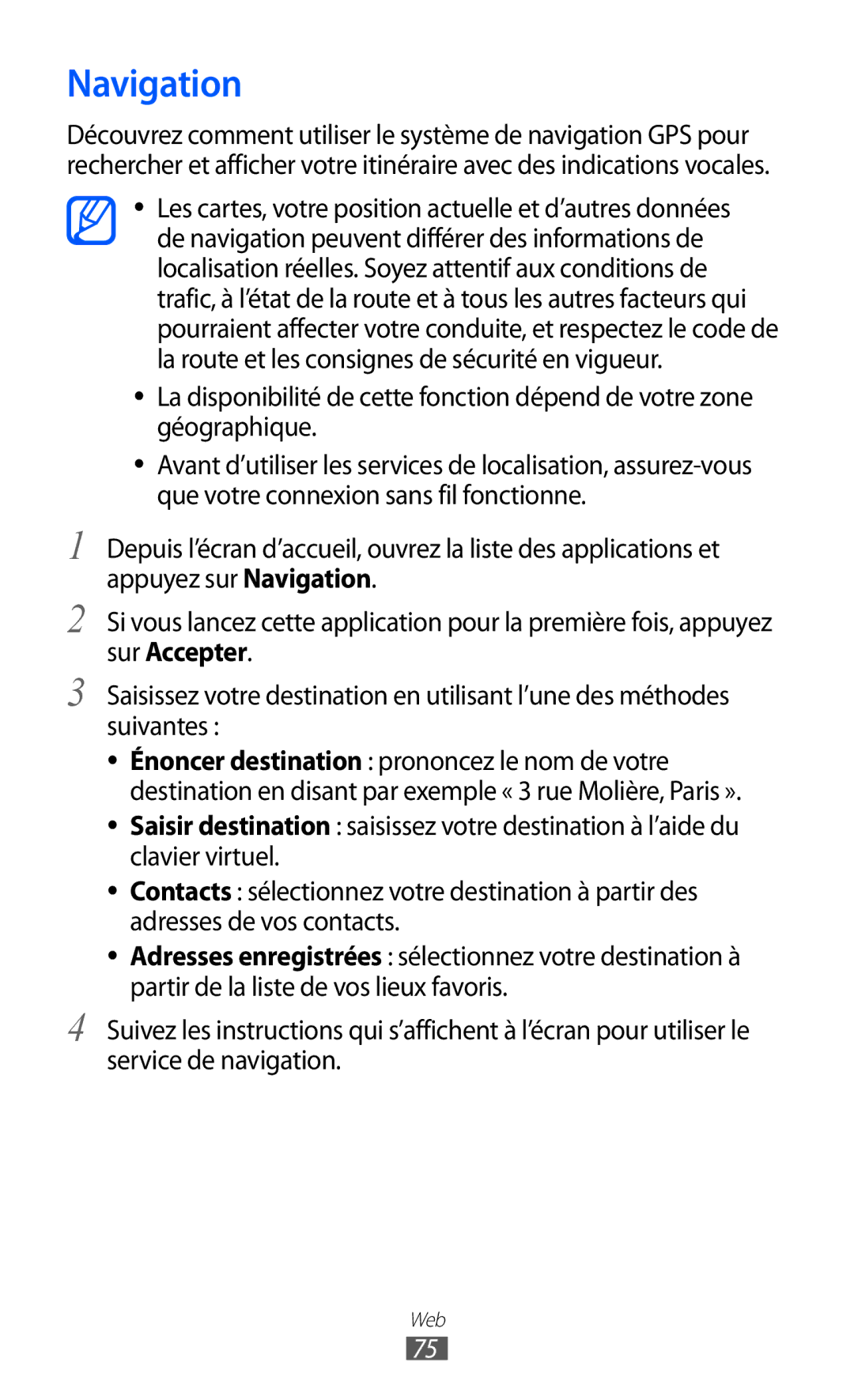 Samsung YP-G1CW/XEF, YP-GI1EW/XEF, YP-GI1CW/XEF manual Navigation 