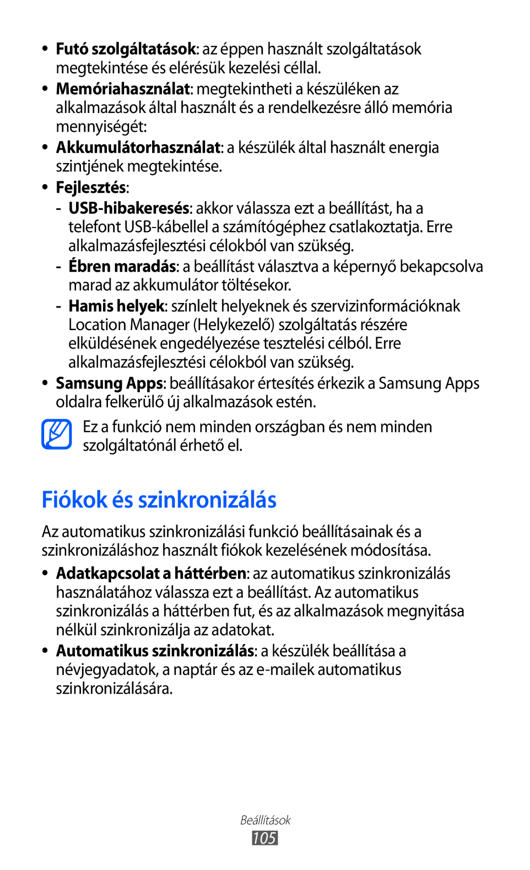 Samsung YP-G1CW/XEG, YP-GI1CW/XEG, YP-GI1CW/ROM, YP-GI1CW/XEZ, YP-GI1CW/XEH, YP-GI1CW/EDC manual Fiókok és szinkronizálás, 105 