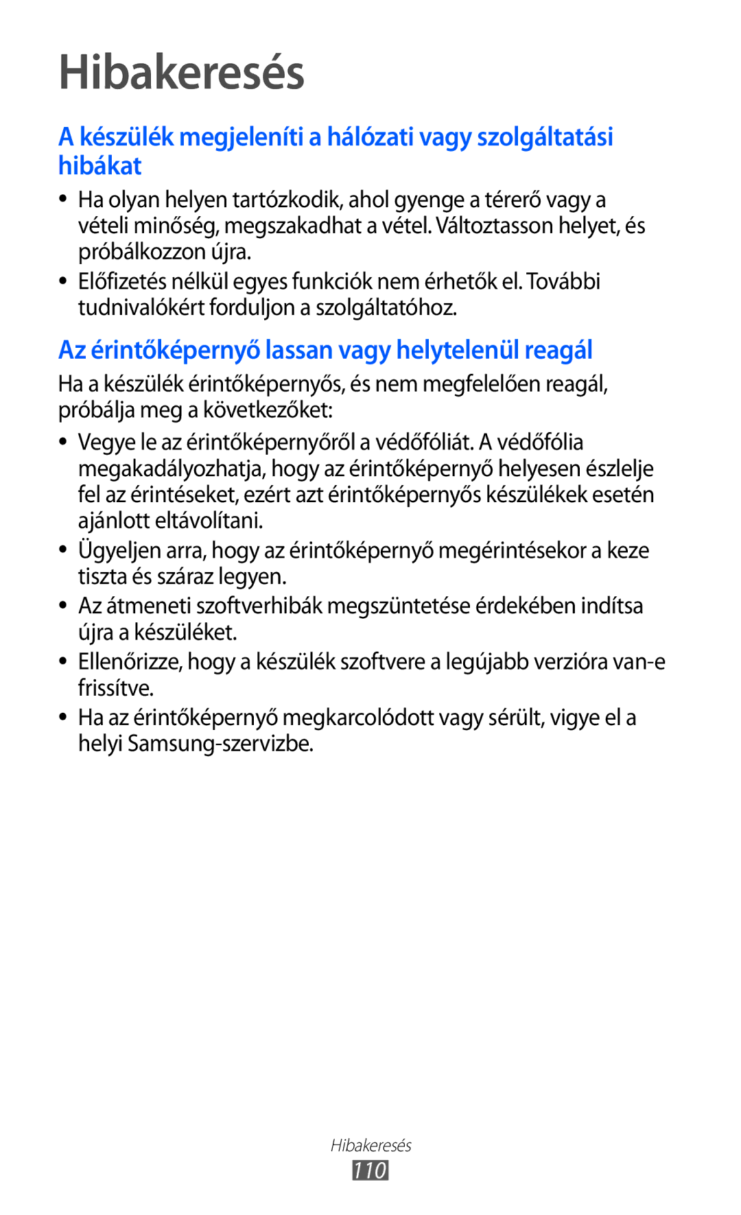 Samsung YP-GI1CW/EDC, YP-G1CW/XEG, YP-GI1CW/XEG, YP-GI1CW/ROM, YP-GI1CW/XEZ, YP-GI1CW/XEH, YP-G1CW/EDC manual Hibakeresés, 110 