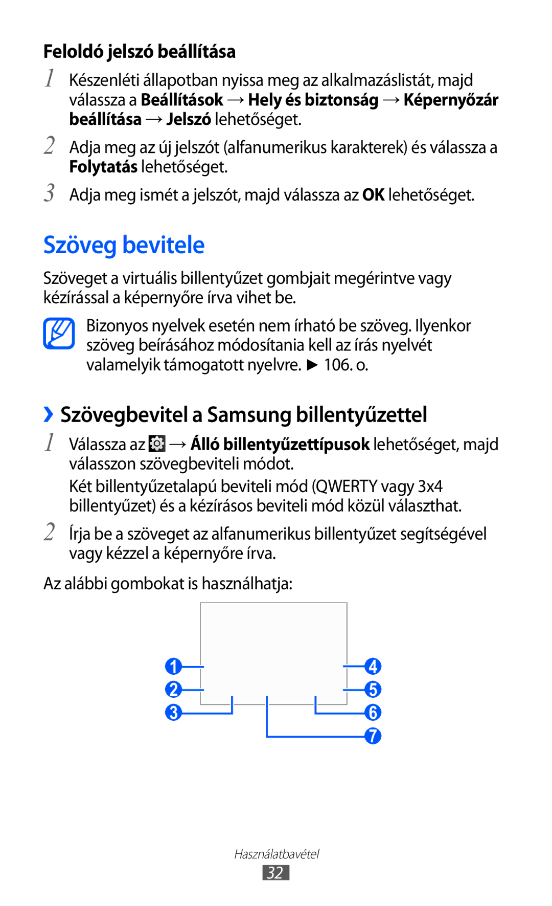 Samsung YP-GI1CW/XEH, YP-G1CW/XEG, YP-GI1CW/XEG, YP-GI1CW/ROM Szöveg bevitele, ››Szövegbevitel a Samsung billentyűzettel 