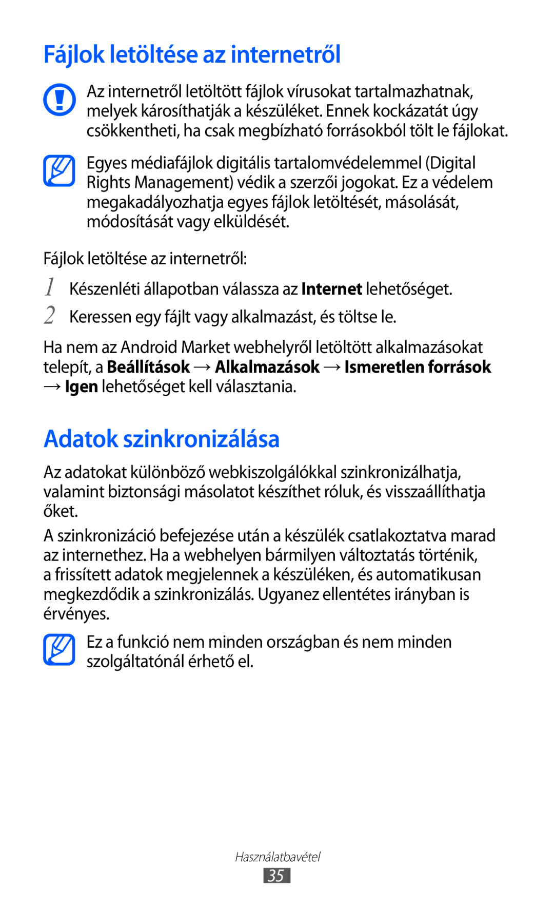 Samsung YP-G1CW/XEG manual Fájlok letöltése az internetről, Adatok szinkronizálása, → Igen lehetőséget kell választania 