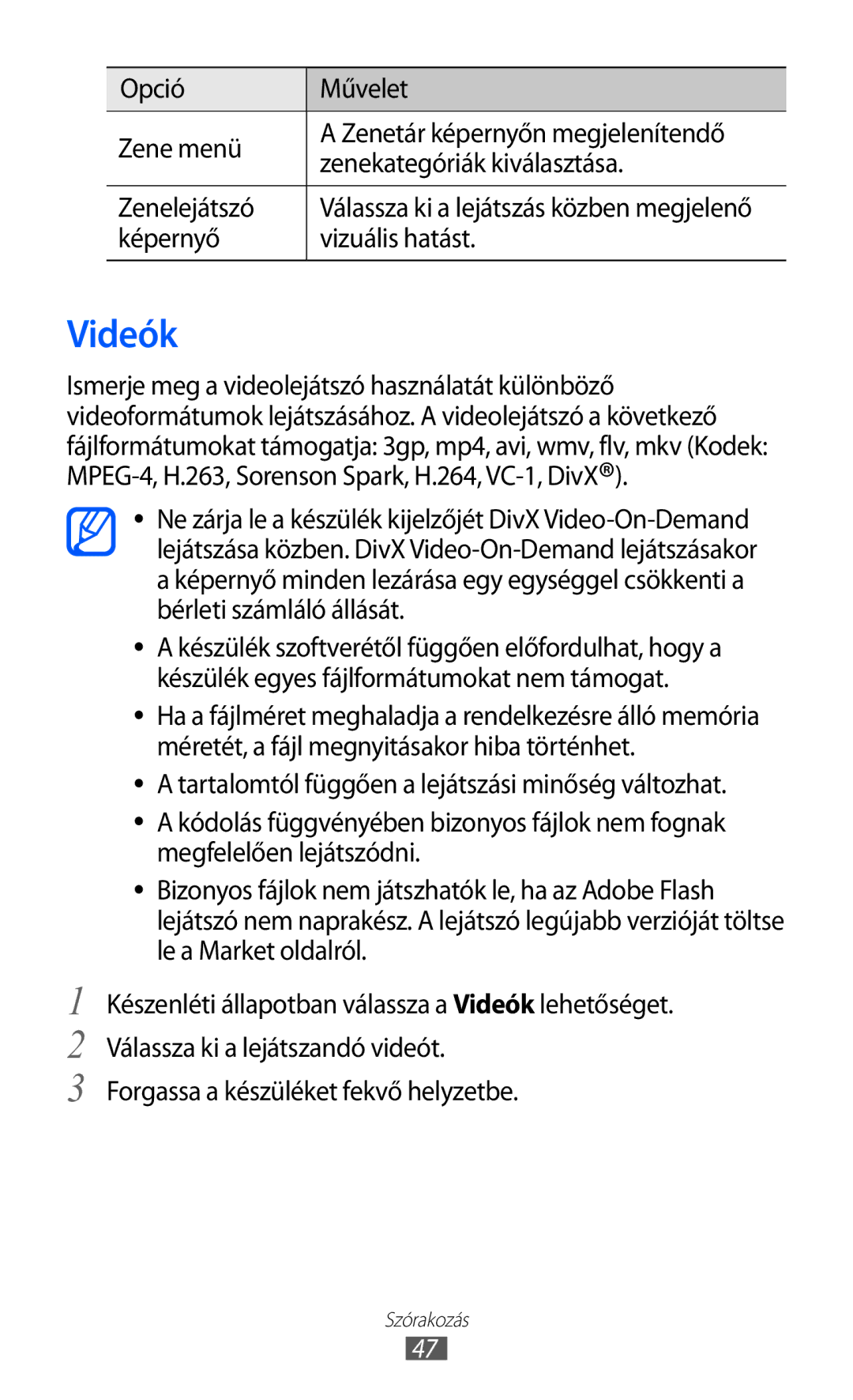 Samsung YP-GI1CW/EDC, YP-G1CW/XEG, YP-GI1CW/XEG, YP-GI1CW/ROM, YP-GI1CW/XEZ, YP-GI1CW/XEH Videók, Képernyő Vizuális hatást 