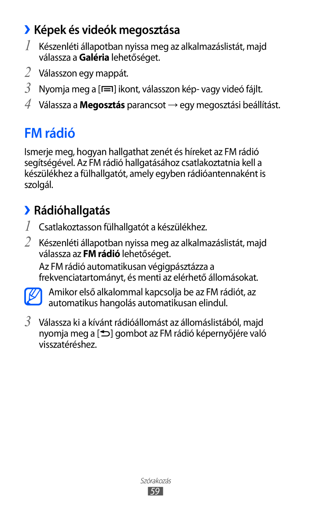 Samsung YP-GI1CW/XEZ, YP-G1CW/XEG manual FM rádió, ››Képek és videók megosztása, ››Rádióhallgatás, Válasszon egy mappát 