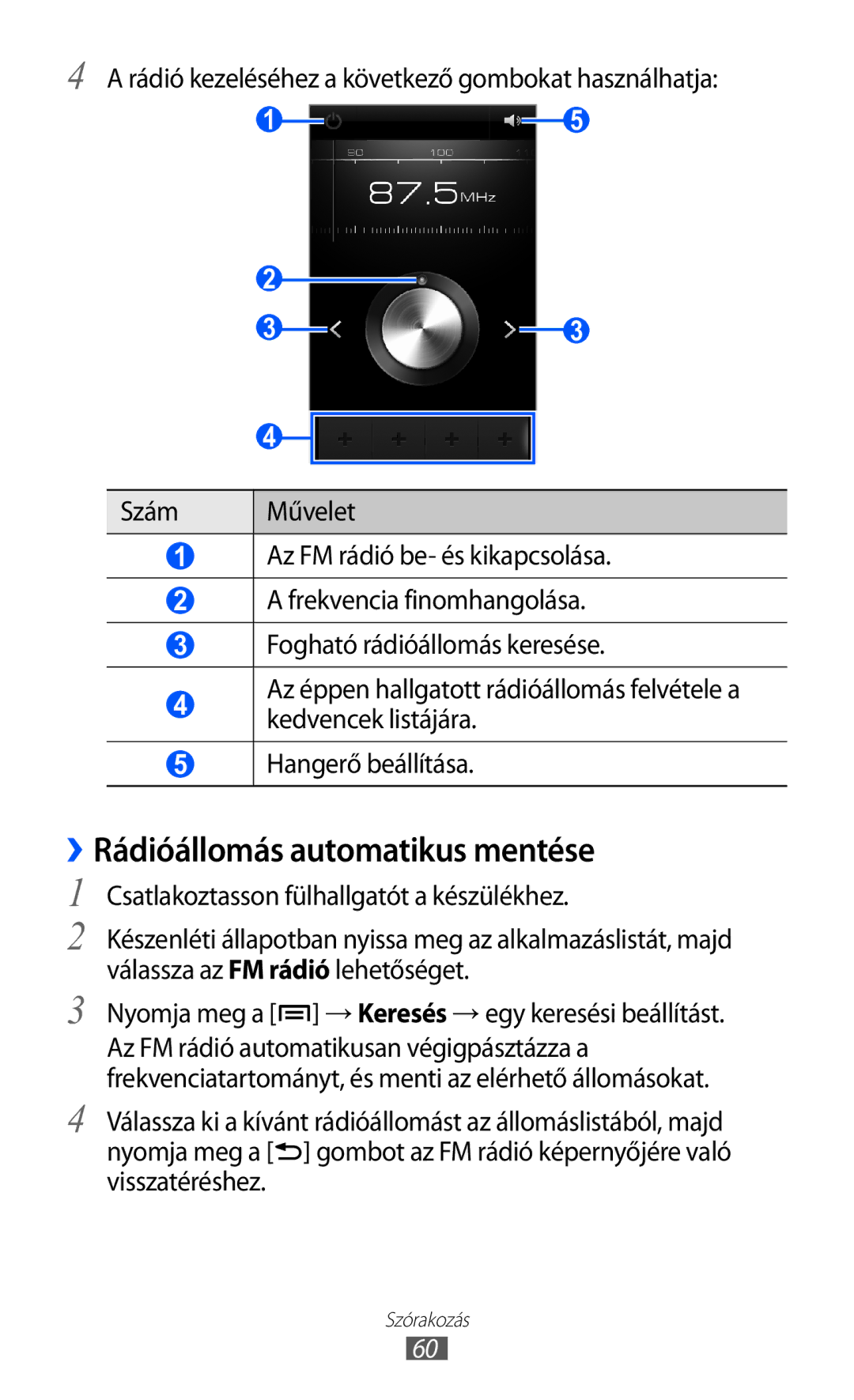 Samsung YP-GI1CW/XEH, YP-G1CW/XEG ››Rádióállomás automatikus mentése, Nyomja meg a → Keresés → egy keresési beállítást 