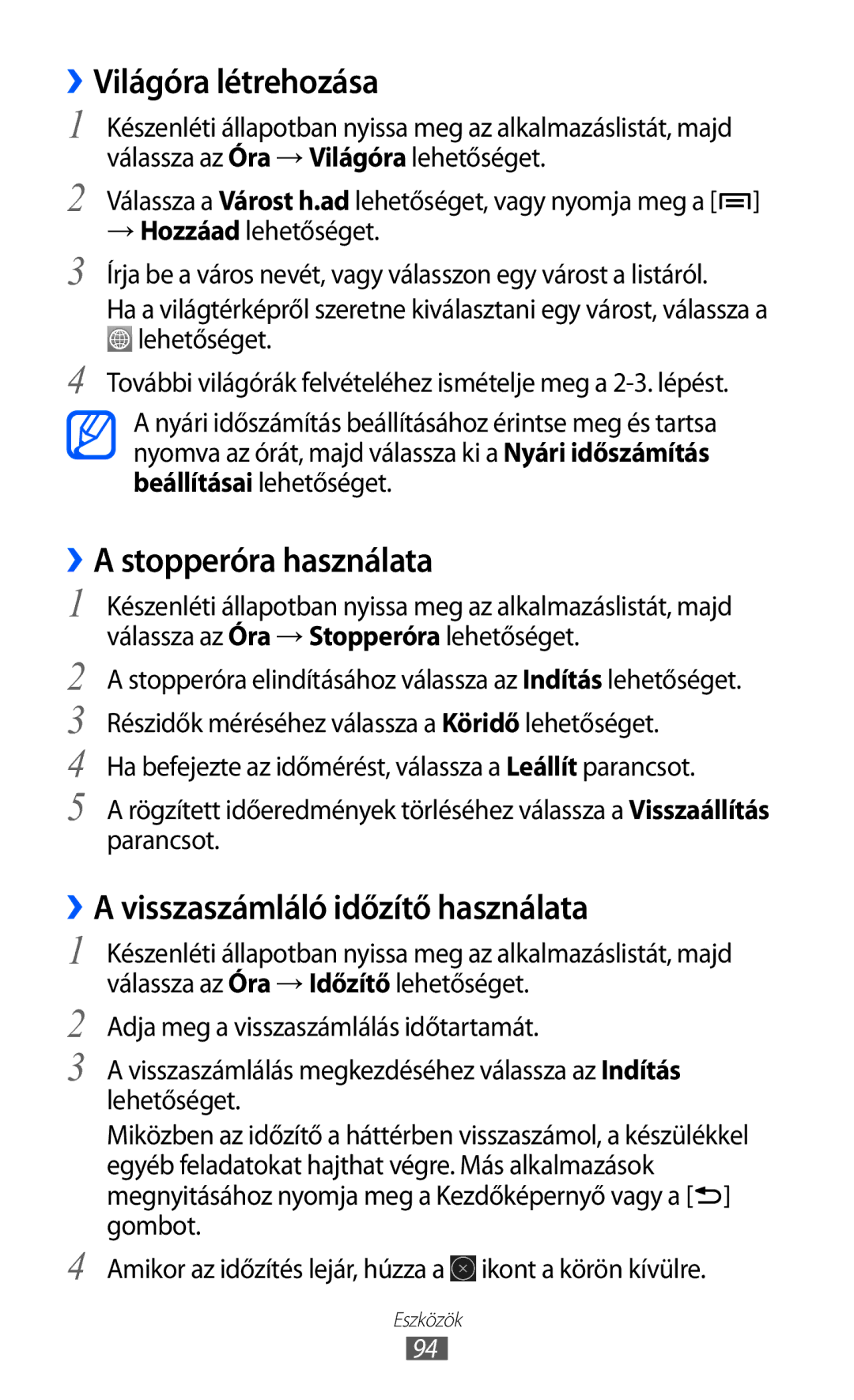 Samsung YP-GI1CW/XEZ, YP-G1CW/XEG Világóra létrehozása, ››A stopperóra használata, ››A visszaszámláló időzítő használata 