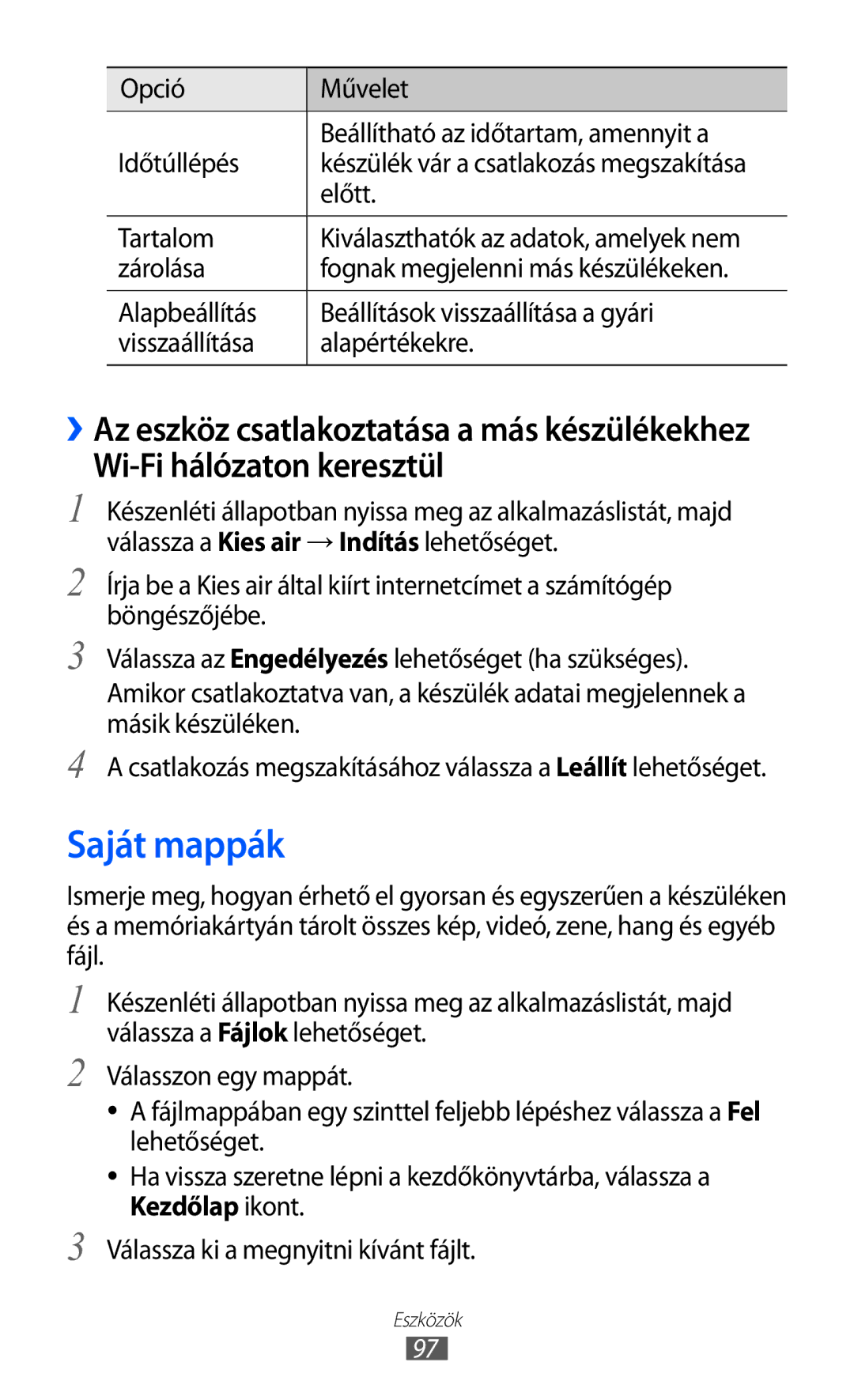 Samsung YP-G1CW/EDC, YP-G1CW/XEG, YP-GI1CW/XEG, YP-GI1CW/ROM manual Saját mappák, Wi-Fi hálózaton keresztül, Előtt, Tartalom 