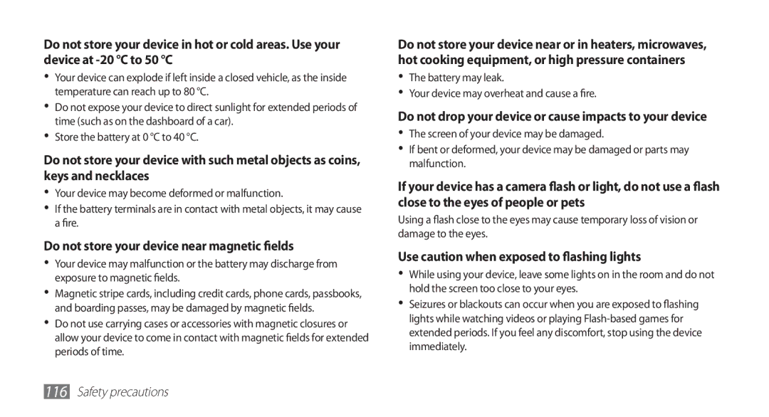 Samsung YP-G1EW/EDC, YP-G1CW/XEG, YP-GI1CW/XEG, YP-GI1CW/XET, YP-GI1CW/XEU manual Do not store your device near magnetic fields 