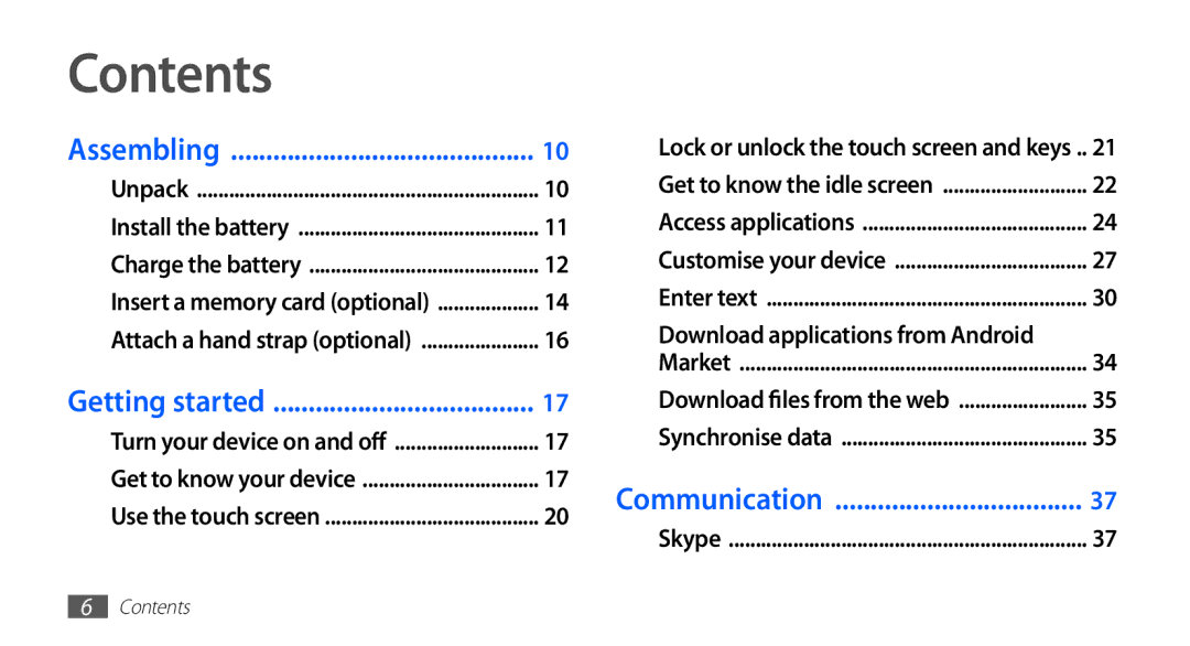 Samsung YP-GI1CW/XEZ, YP-G1CW/XEG, YP-GI1CW/XEG, YP-GI1CW/XET, YP-GI1CW/XEU, YP-G1CW/XEE, YP-GI1CW/ROM, YP-G1CW/XEZ Contents 